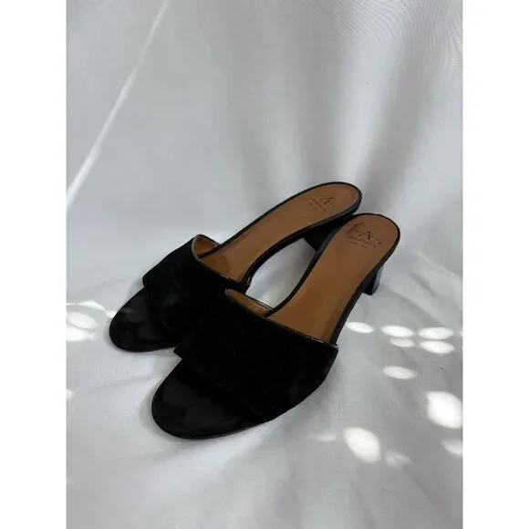 Aquatalia Nadeen Black Suede Block Kitten Heel Mules 9 Vero Cuoio Classy Italian - Picture 2 of 5